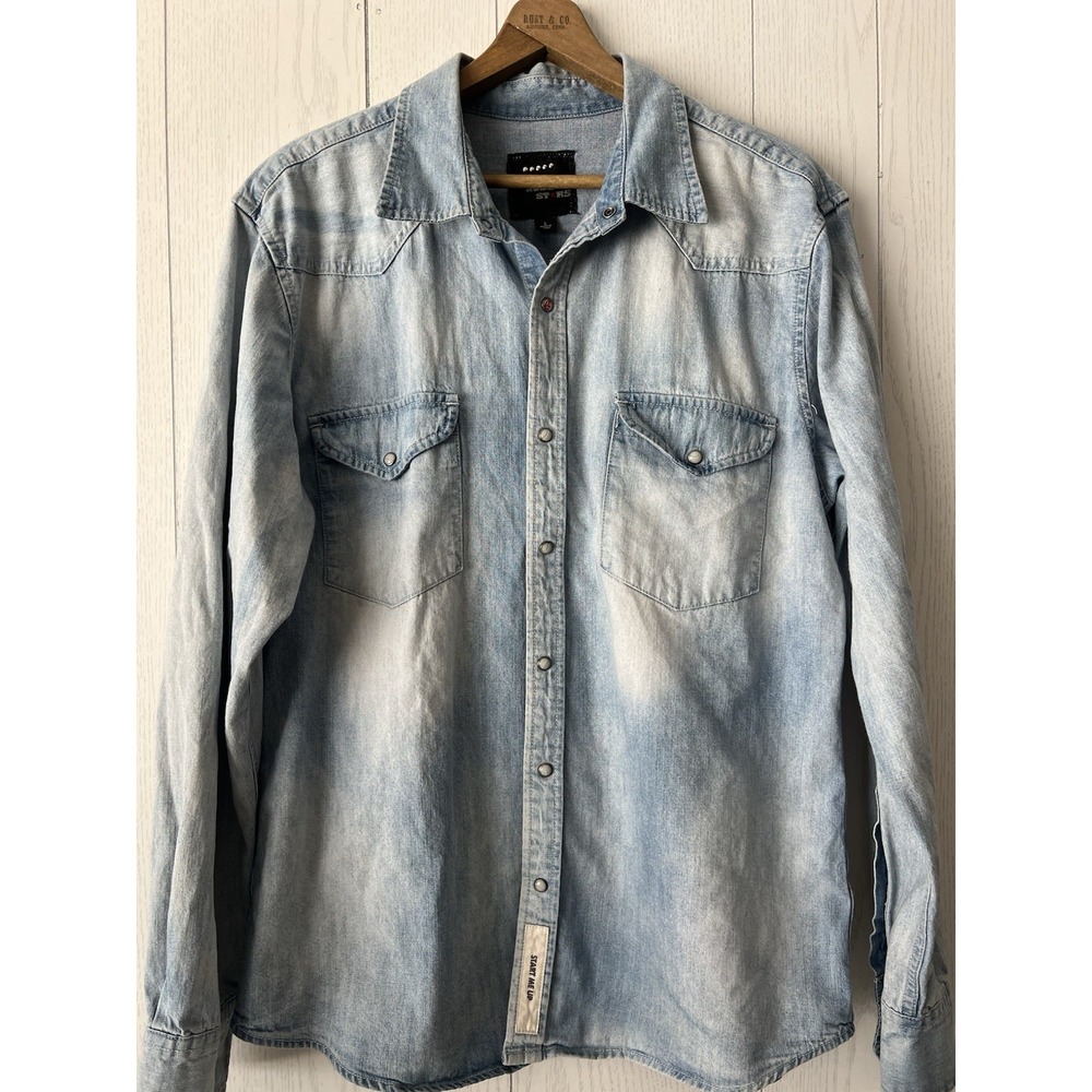 Rolling Stones Riff Stars Union Jack Denim Pearl Snap Western Shirt Start Me Up - Picture 4 of 16